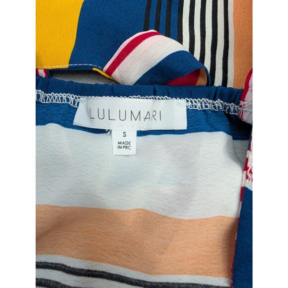 Retro funky Lulumari striped colorful collared button tie front small maxi dress - Picture 7 of 10